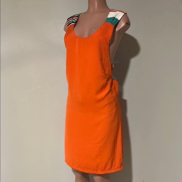 Lulus Women's Orange Joyful Multi Stripe Tie-Back Mini Shift Dress Size Large - Picture 4 of 11